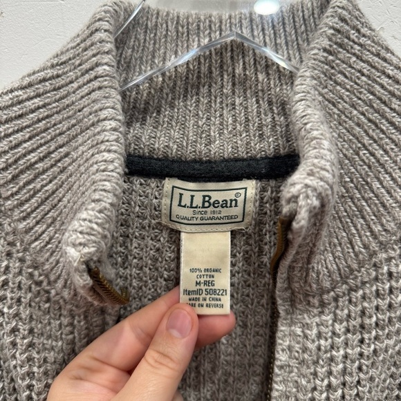 LL Bean Men’s Organic Cotton Waffle Knit Sweater Full Zip Light Gray Medium - Picture 5 of 8
